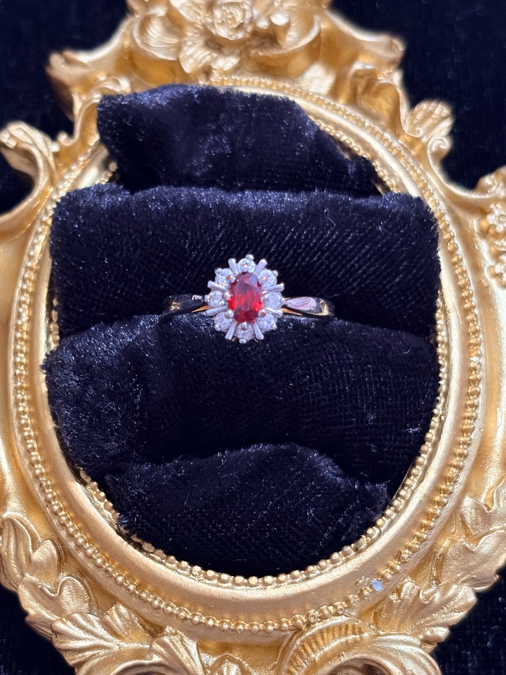 Gold-Plated Red Halo Cocktail Ring - Women Jewelry